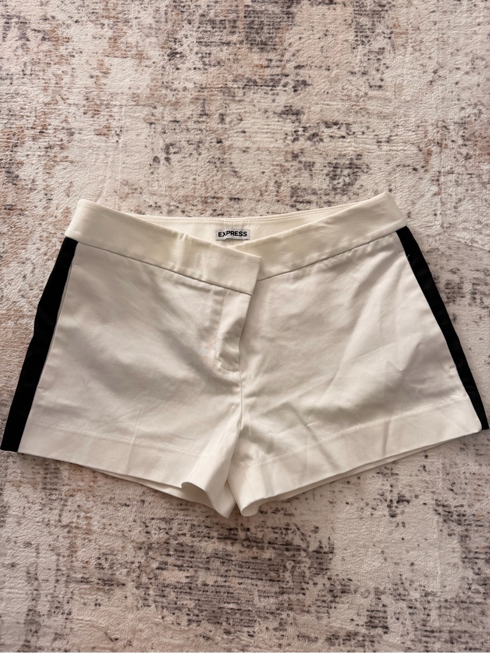 Express High-Waist white Shorts with Black Side Panels